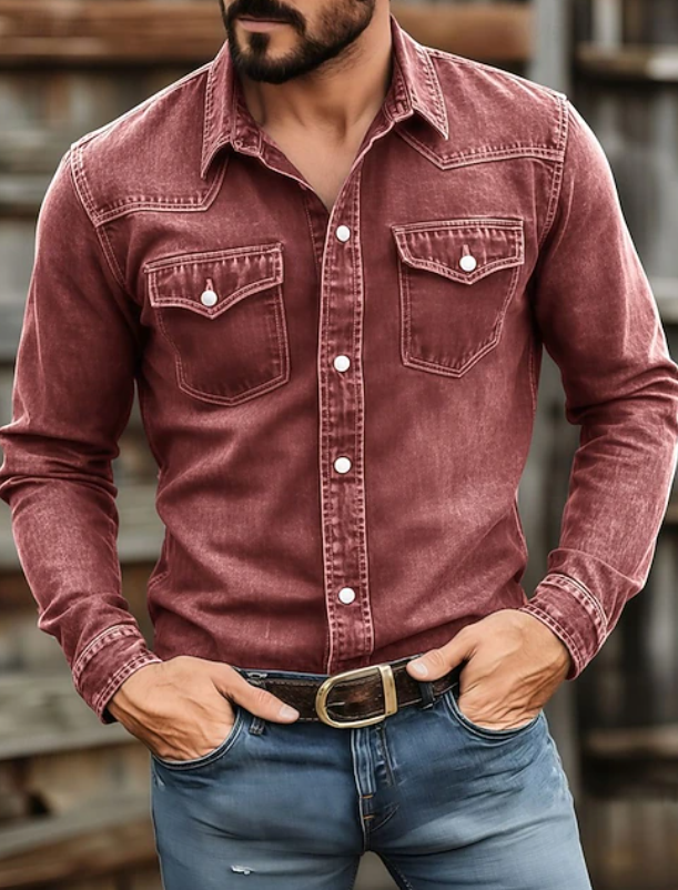 Greyson | Classic Button Up Long Sleeve Shirt — Red — Alfa Empire, view 1