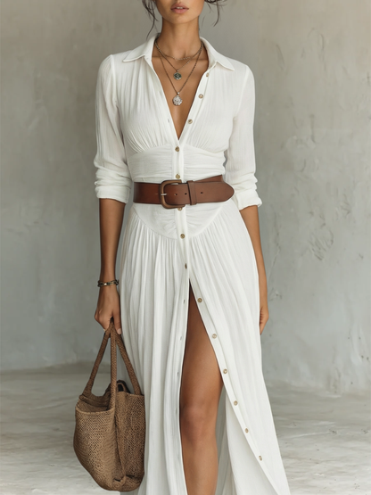 Hallie | Modern Long Sleeve Collared Dress — Alfa Empire, view 3
