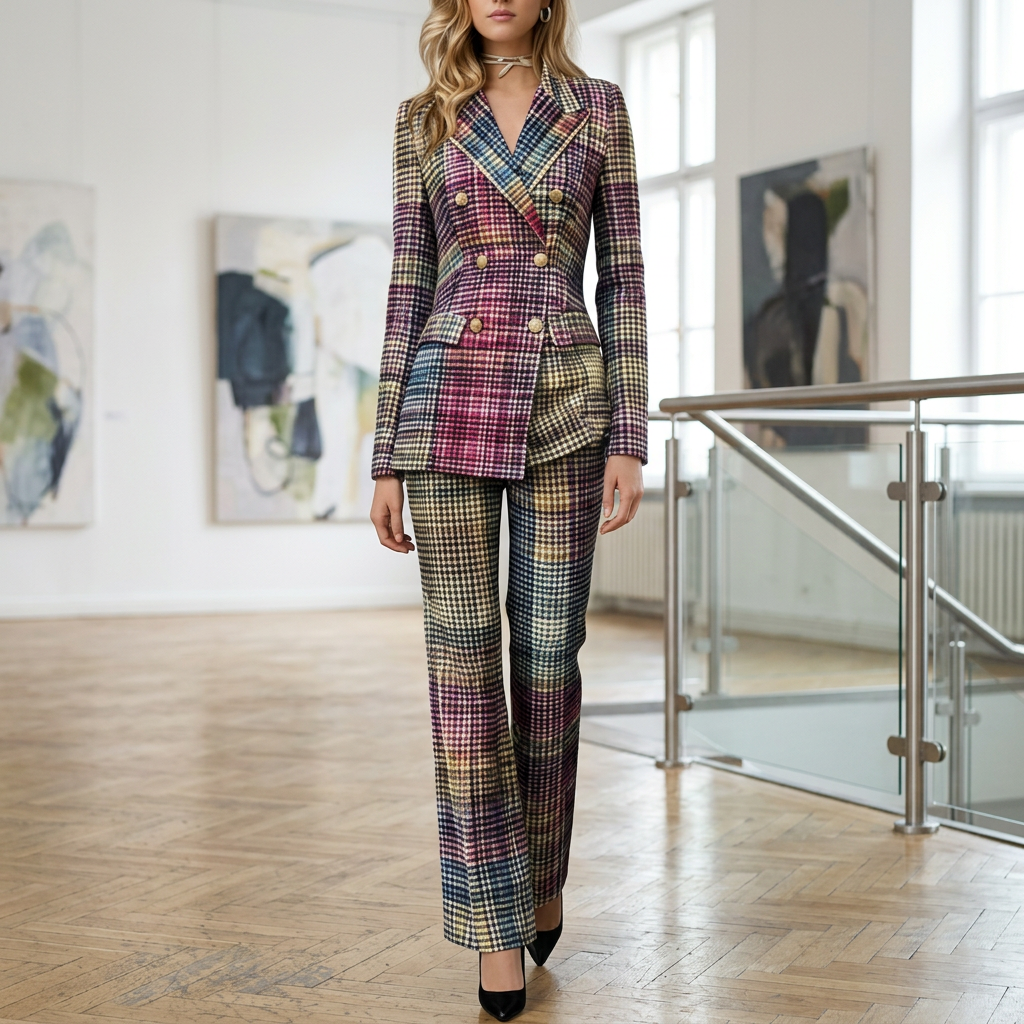 Harlene | Refined Luxe MultiColor V-Neck Set — MultiColor — Alfa Empire, view 1