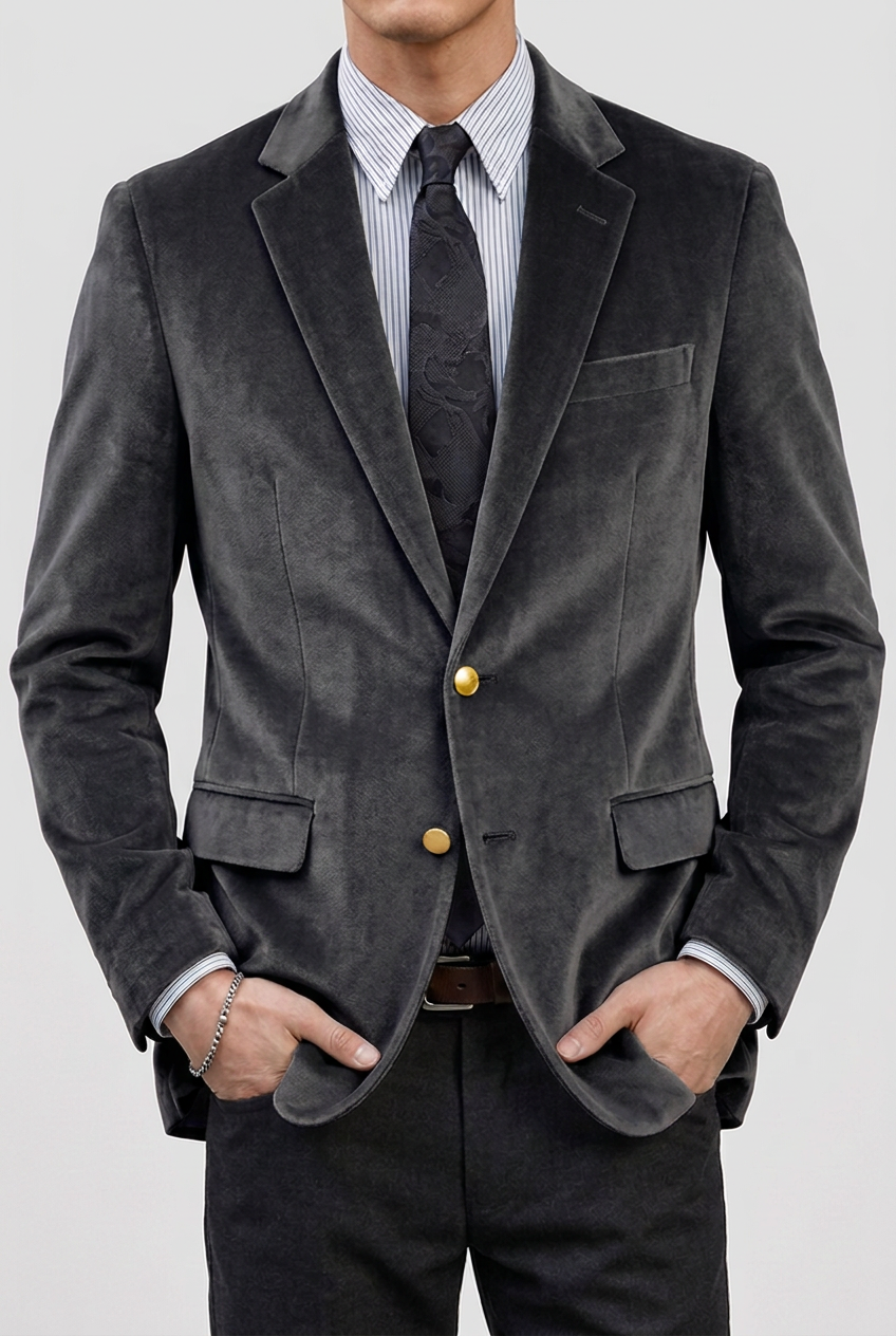 Harrison | Vintage Tailored Fit Corduroy Blazer Jacket — Black — Alfa Empire, view 5