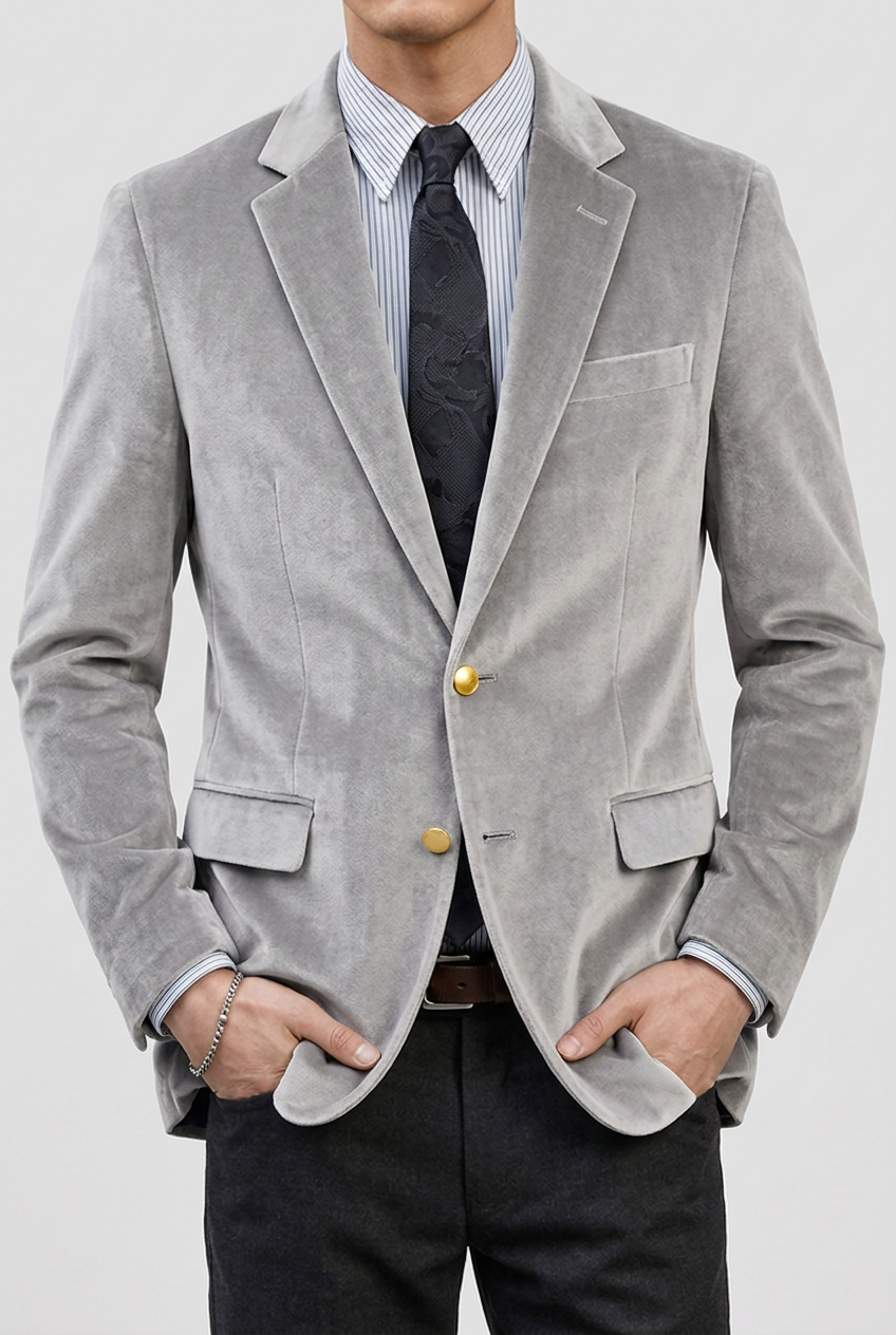 Harrison | Vintage Tailored Fit Corduroy Blazer Jacket — Light Gray — Alfa Empire, view 8