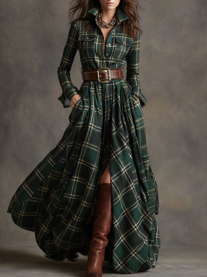 Harriet | Belted Shirt Dress — Green — Alfa Empire, view 1