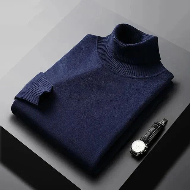 Harrison | Modern Turtleneck Sweater — Navy Blue — Alfa Empire, view 3