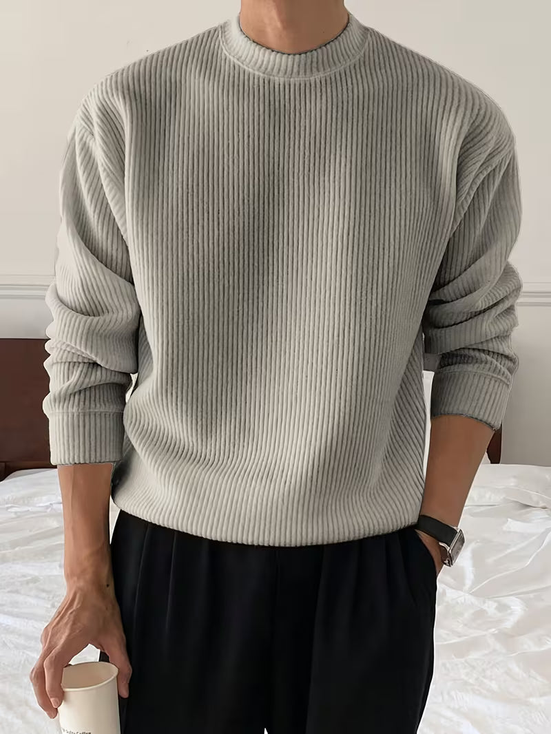 Harry | Knitwear Long Sleeve Ribbed Shirt — Grey — Alfa Empire, view 2