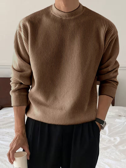 Harry | Knitwear Long Sleeve Ribbed Shirt — Brown — Alfa Empire, view 3