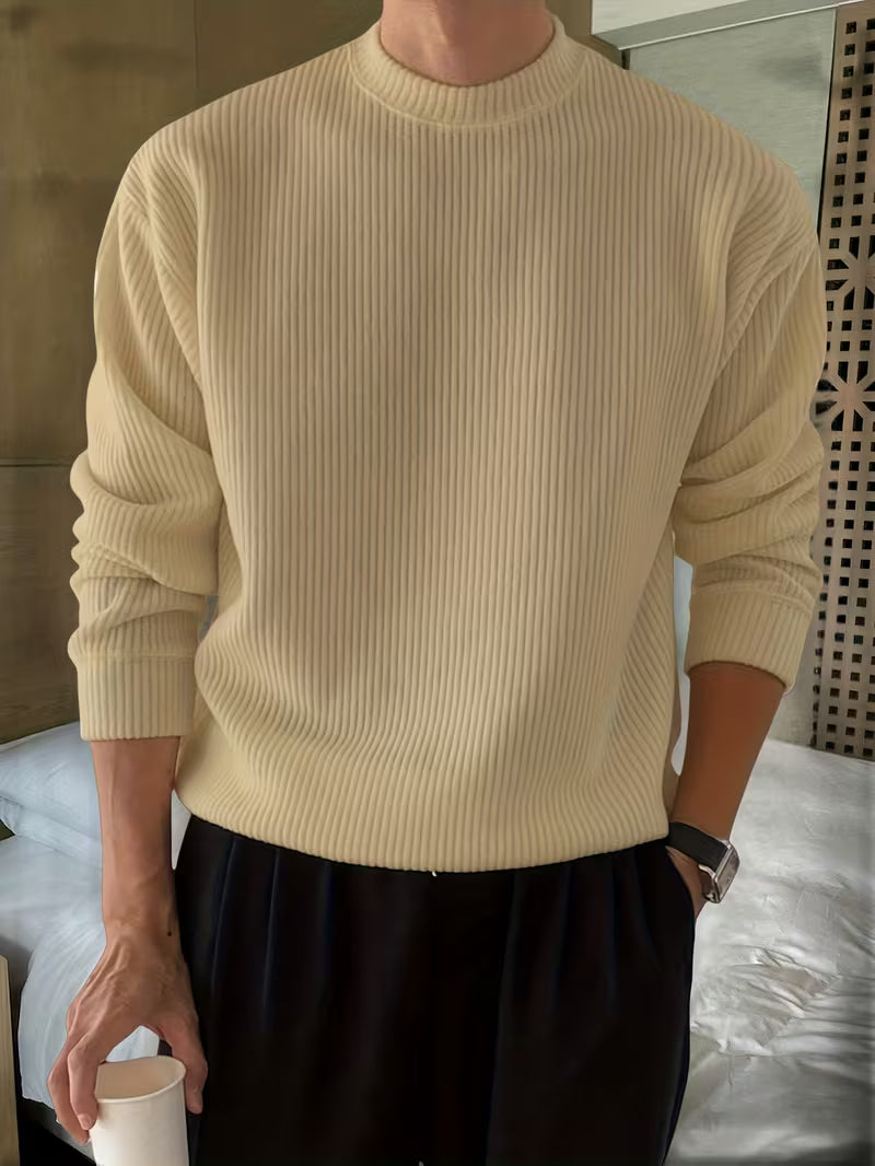 Harry | Knitwear Long Sleeve Ribbed Shirt — Khaki — Alfa Empire, view 4