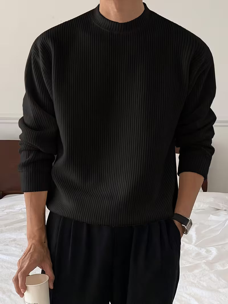 Harry | Knitwear Long Sleeve Ribbed Shirt — Black — Alfa Empire, view 6