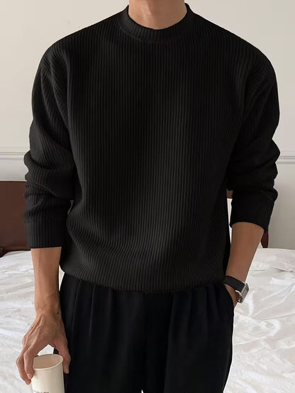 Harry | Knitwear Long Sleeve Ribbed Shirt — Black — Alfa Empire, view 6