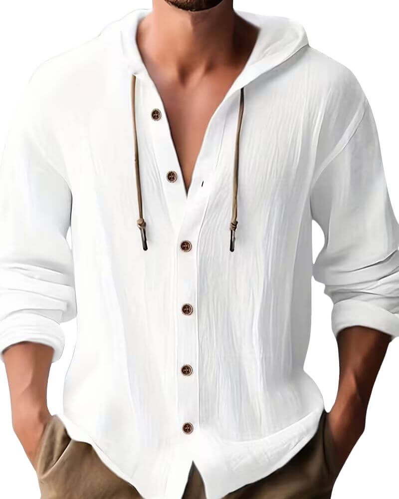 Harvey | Classic Hooded Long Sleeve Shirt — White — Alfa Empire, view 1