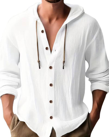 Harvey | Classic Hooded Long Sleeve Shirt — White — Alfa Empire, view 1