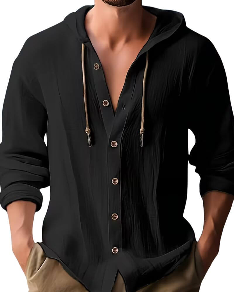 Harvey | Classic Hooded Long Sleeve Shirt — Black — Alfa Empire, view 2