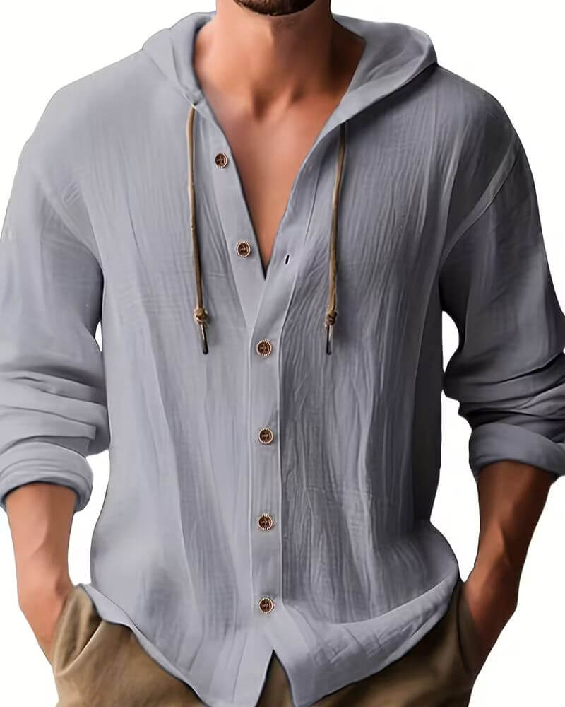 Harvey | Classic Hooded Long Sleeve Shirt — Grey — Alfa Empire, view 3