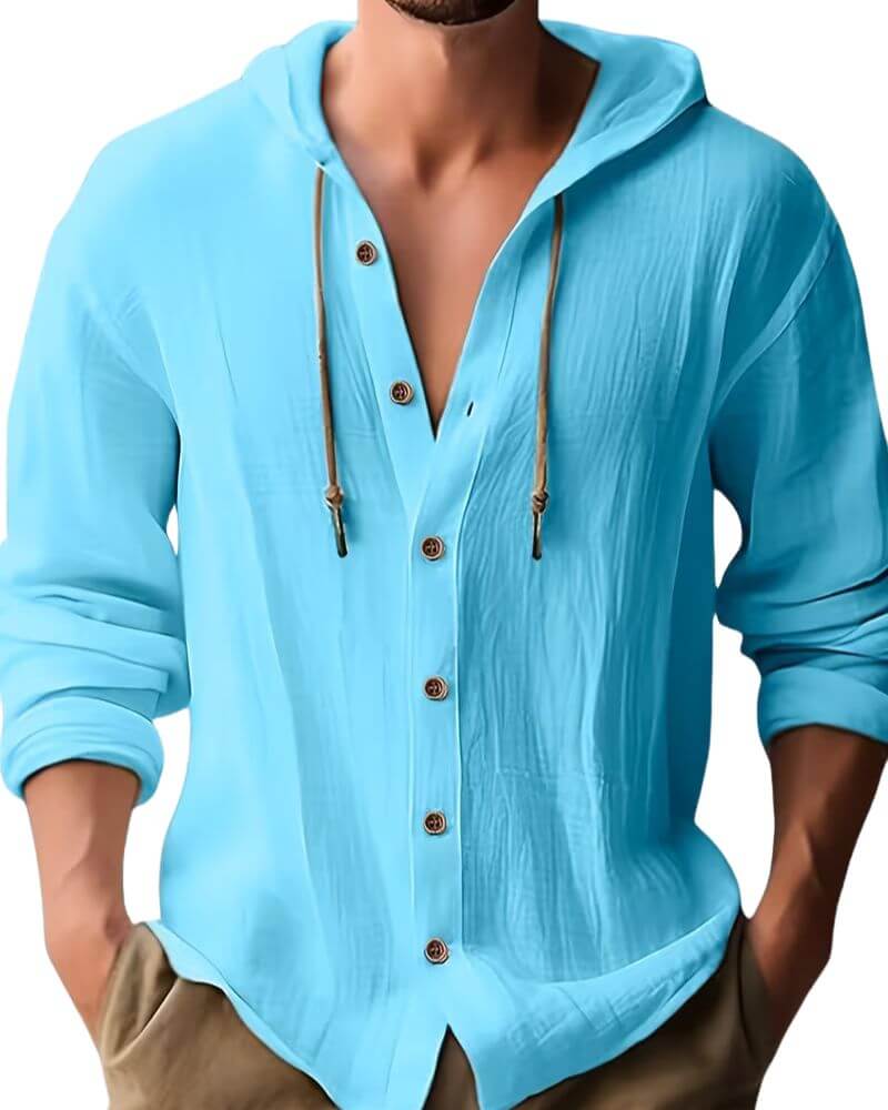 Harvey | Classic Hooded Long Sleeve Shirt — Light Blue — Alfa Empire, view 4
