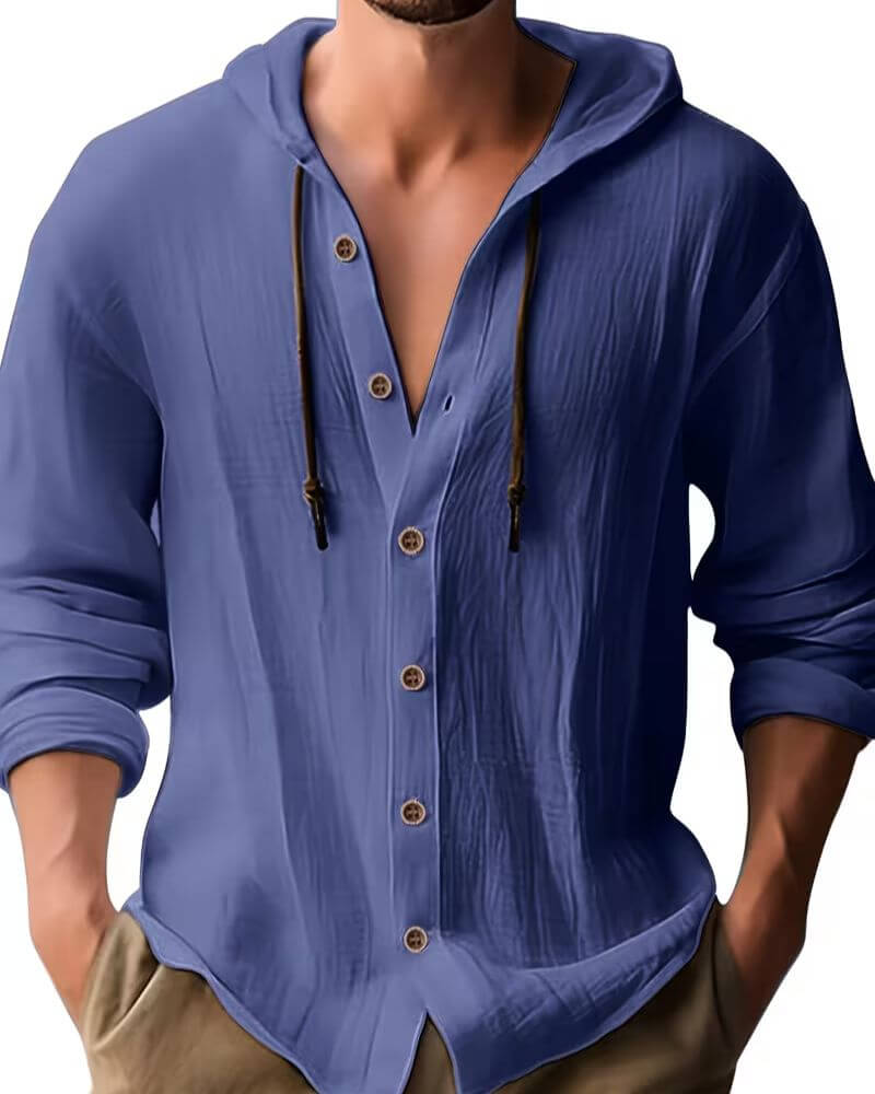 Harvey | Classic Hooded Long Sleeve Shirt — Navy Blue — Alfa Empire, view 5