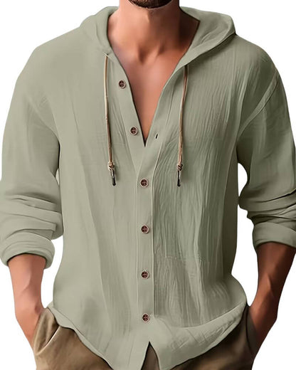 Harvey | Classic Hooded Long Sleeve Shirt — Army Green — Alfa Empire, view 6