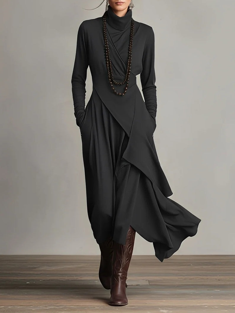 Hattie | Refined High Neck Maxi Dress — Black — Alfa Empire, view 4