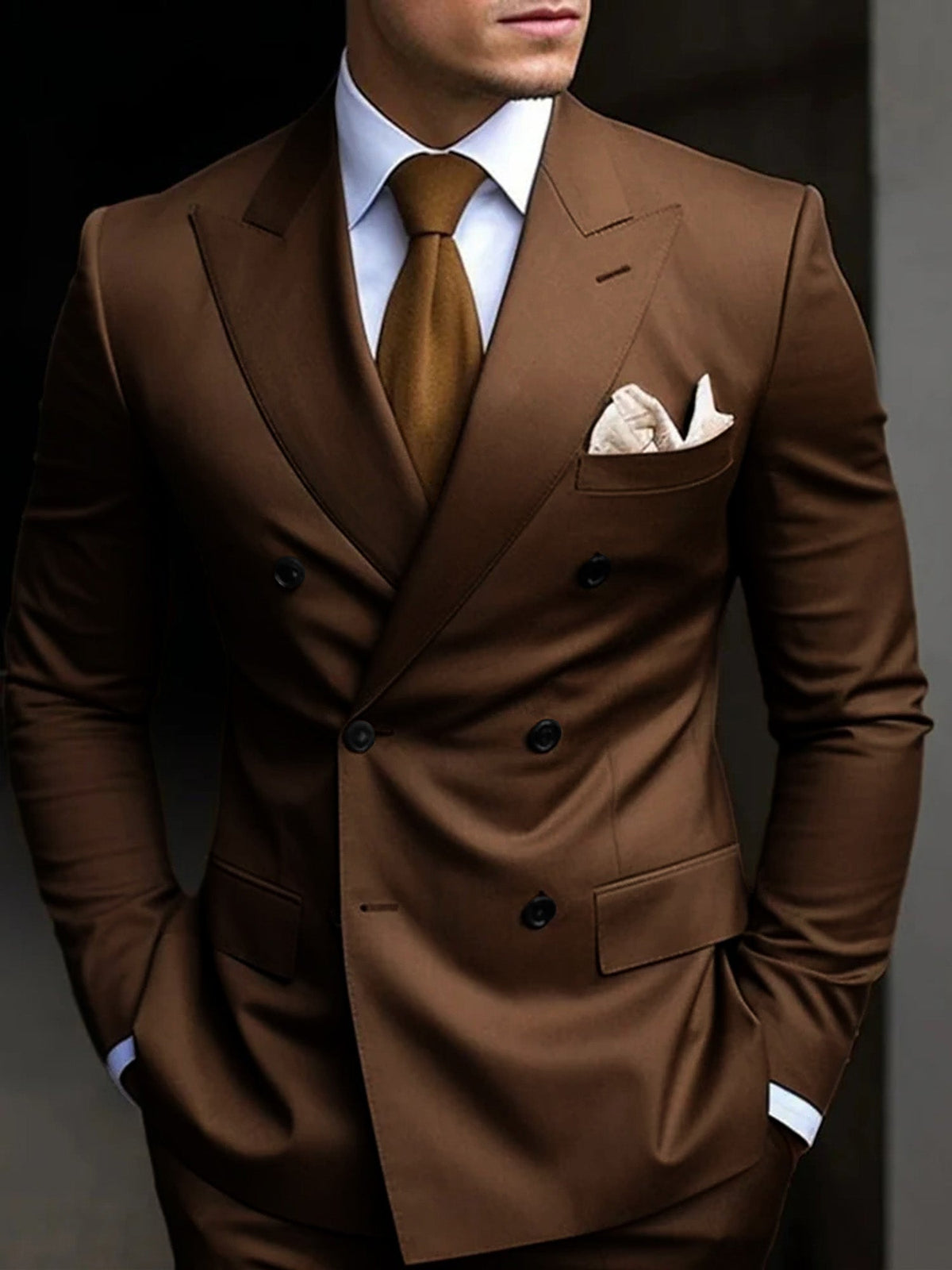 Hayden | Classic Tailored Fit Double Breasted 2 Pieces Suit — Brown — Alfa Empire, view 1