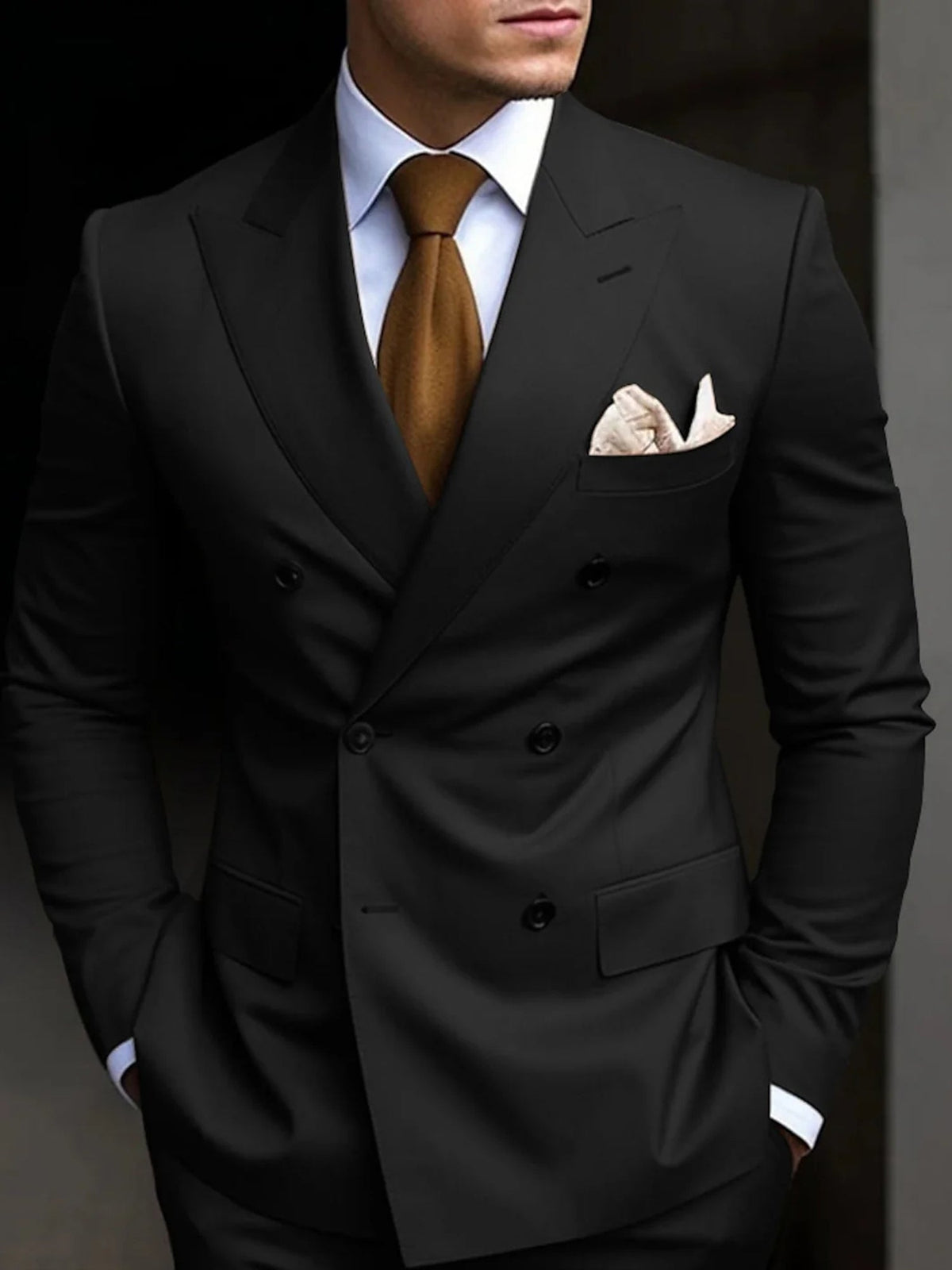 Hayden | Classic Tailored Fit Double Breasted 2 Pieces Suit — Black — Alfa Empire, view 2
