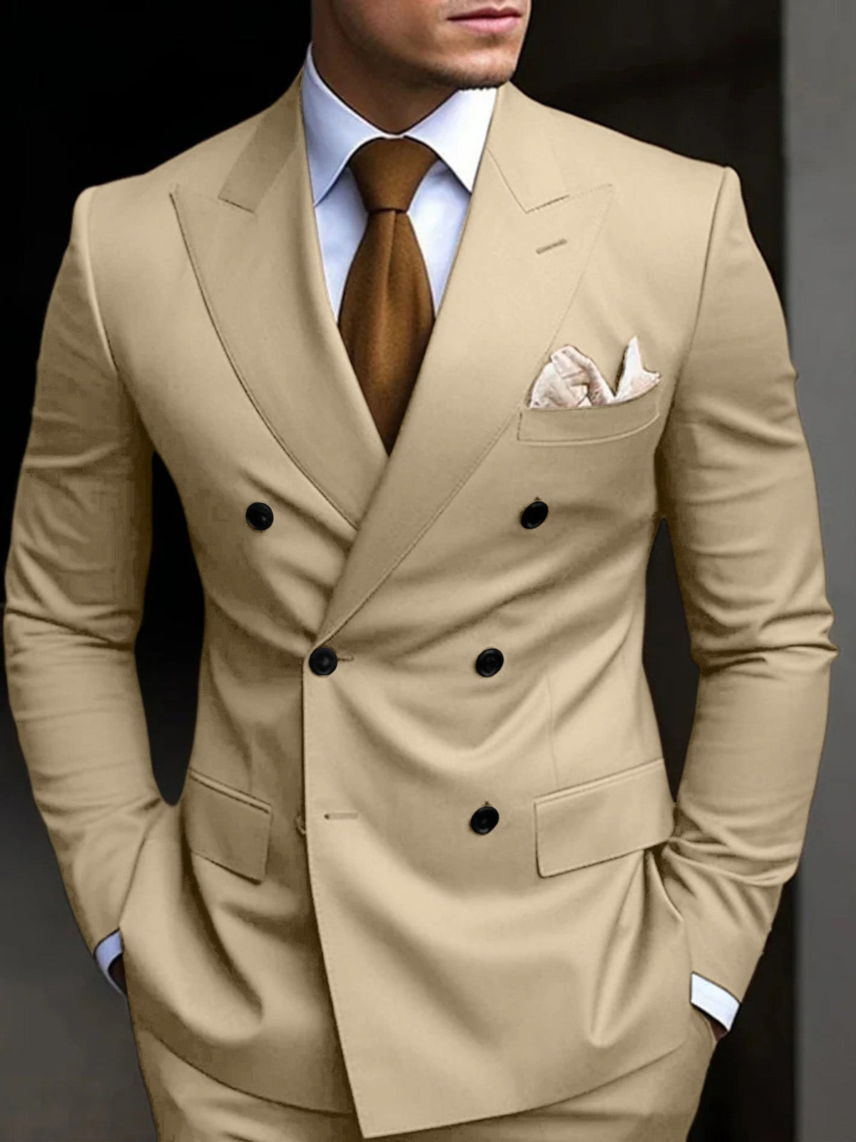Hayden | Classic Tailored Fit Double Breasted 2 Pieces Suit — Champagne — Alfa Empire, view 4