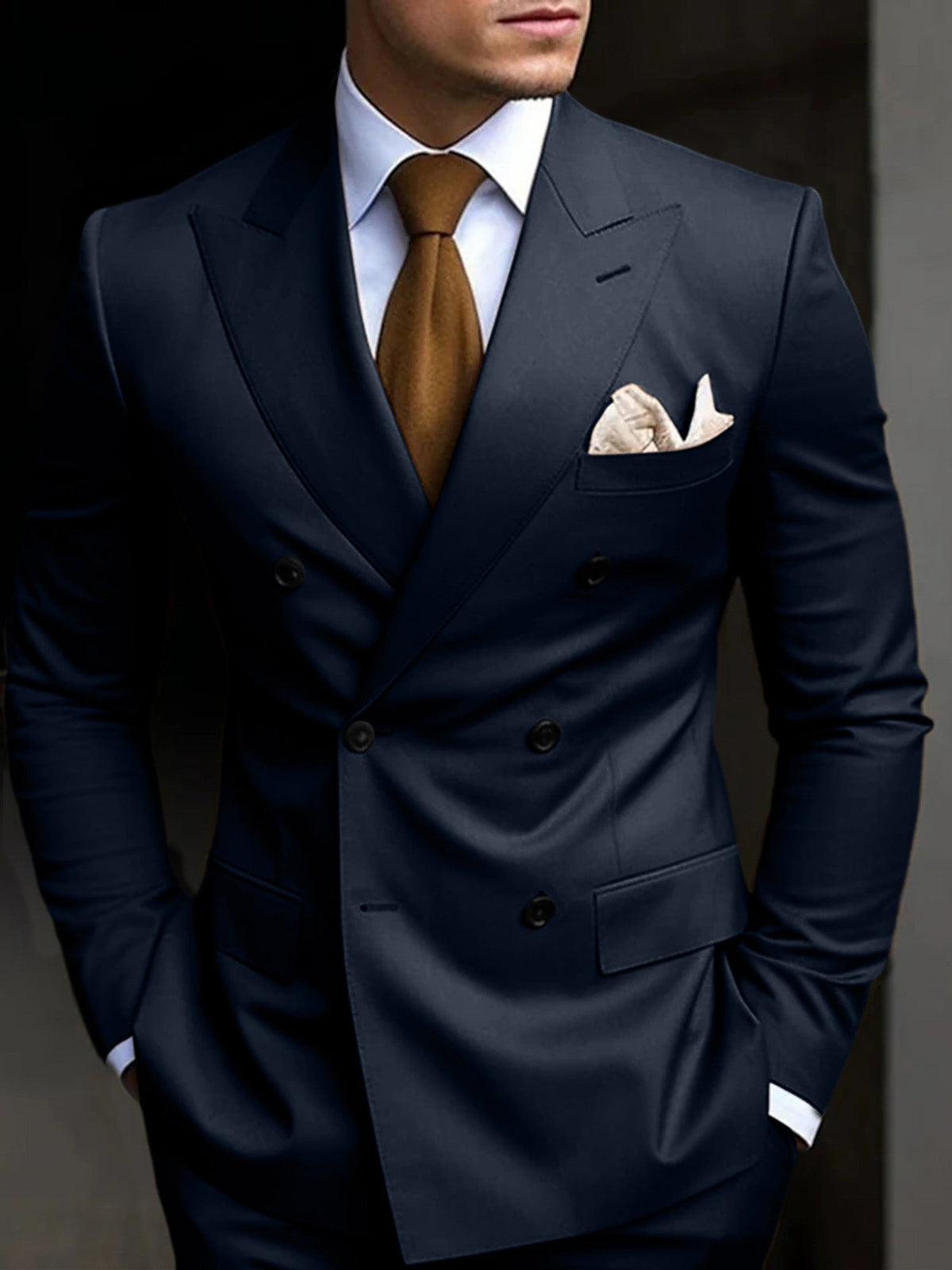 Hayden | Classic Tailored Fit Double Breasted 2 Pieces Suit — Dark Navy — Alfa Empire, view 5