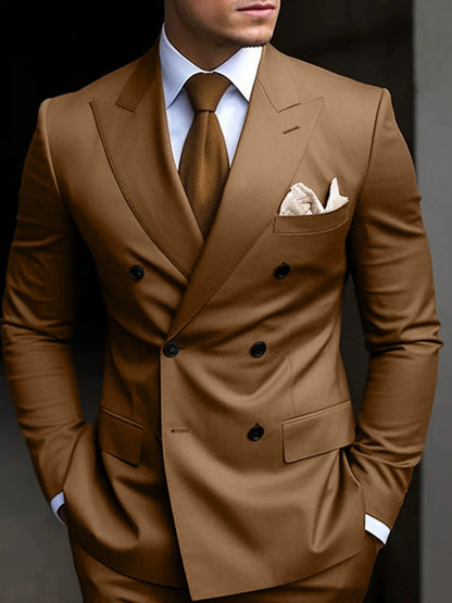 Hayden | Classic Tailored Fit Double Breasted 2 Pieces Suit — Khaki — Alfa Empire, view 6