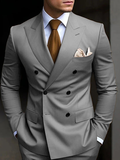 Hayden | Classic Tailored Fit Double Breasted 2 Pieces Suit — Light Grey — Alfa Empire, view 7
