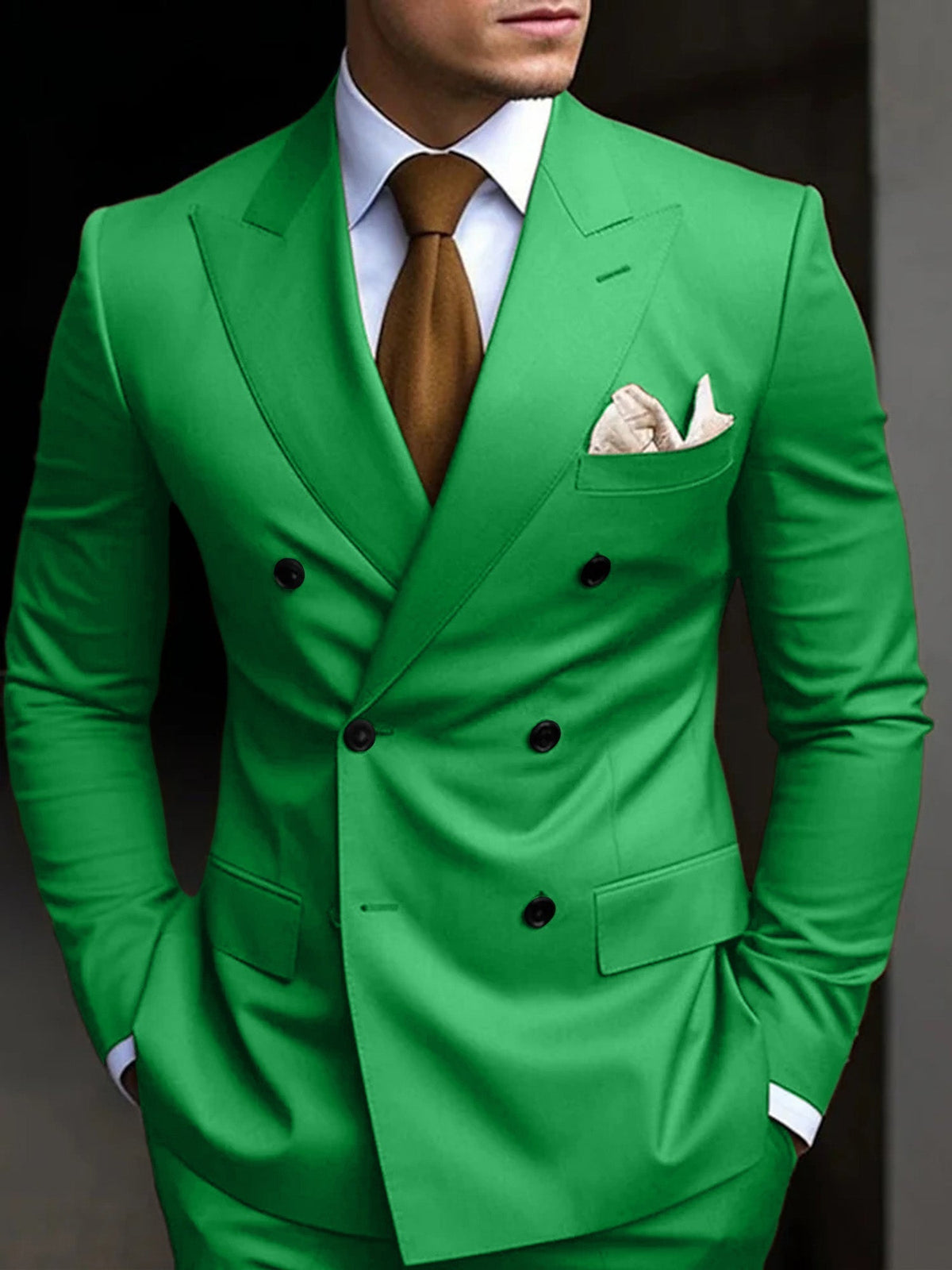 Hayden | Classic Tailored Fit Double Breasted 2 Pieces Suit — Lime Green — Alfa Empire, view 8