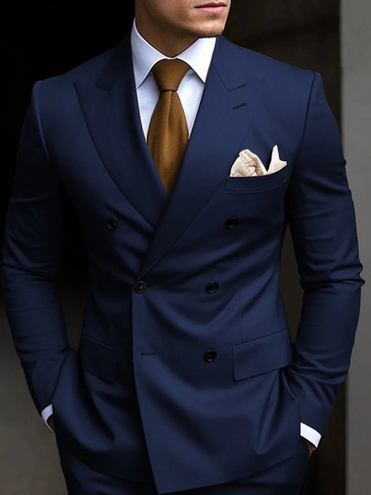 Hayden | Classic Tailored Fit Double Breasted 2 Pieces Suit — Navy Blue — Alfa Empire, view 9