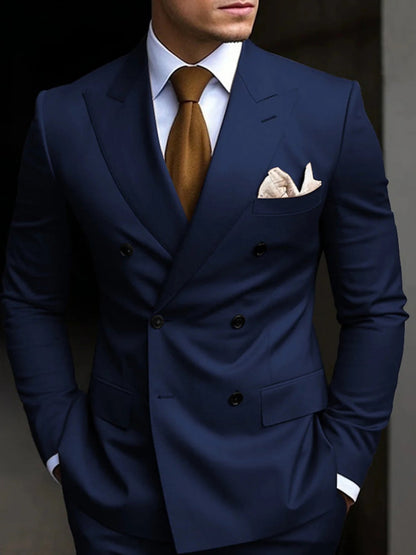 Hayden | Classic Tailored Fit Double Breasted 2 Pieces Suit — Navy Blue — Alfa Empire, view 9