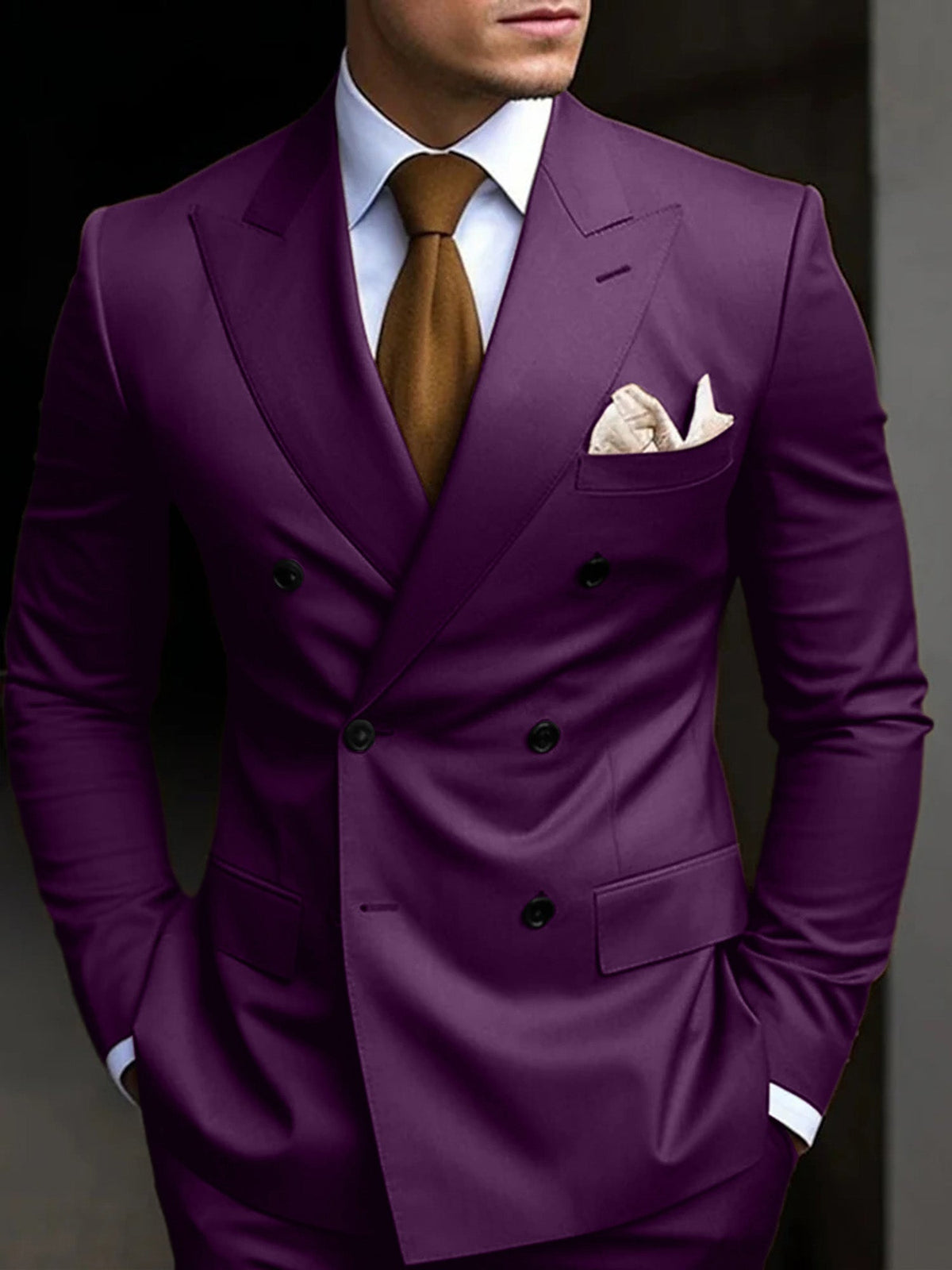 Hayden | Classic Tailored Fit Double Breasted 2 Pieces Suit — Purple — Alfa Empire, view 11