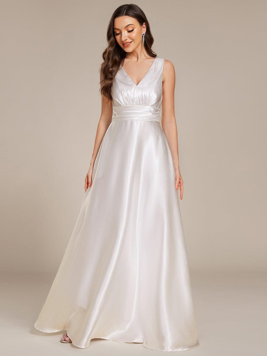 Satin Maxi Wedding Guest Dress with Pockets — White