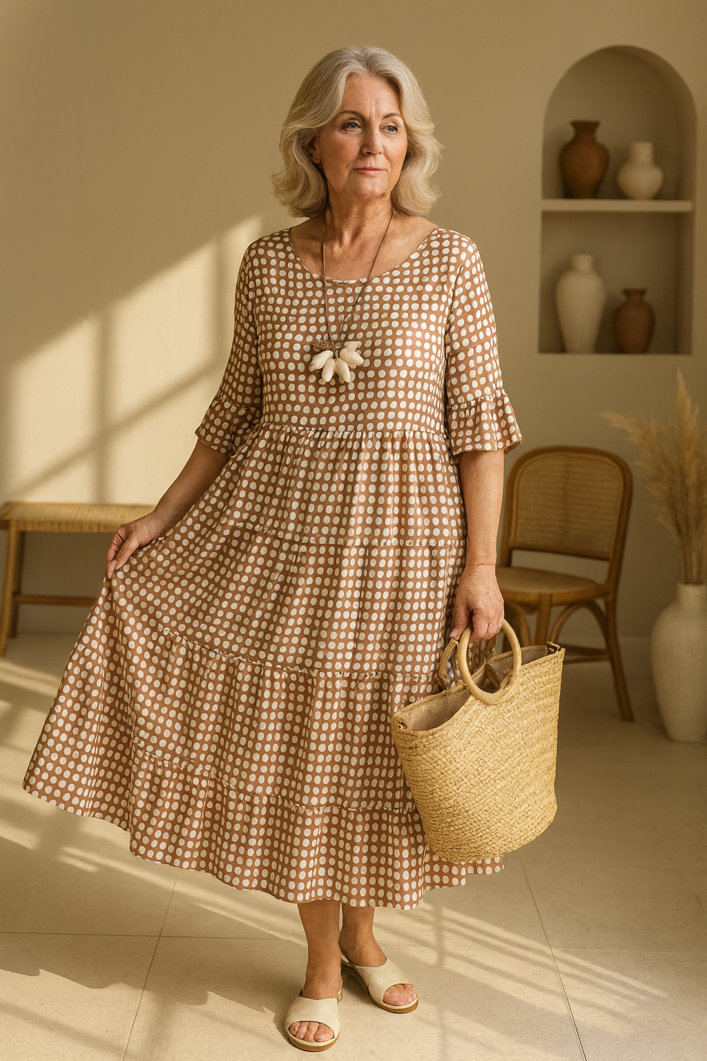 Iris | Sable Short-Sleeve Midi Dress — Brown — Alfa Empire, view 1