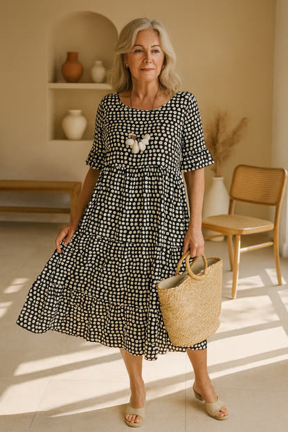 Iris | Sable Short-Sleeve Midi Dress — Alfa Empire, view 3