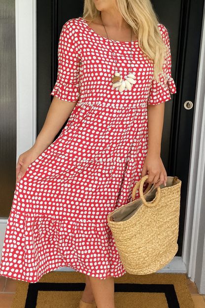 Iris | Sable Short-Sleeve Midi Dress — Red — Alfa Empire, view 9