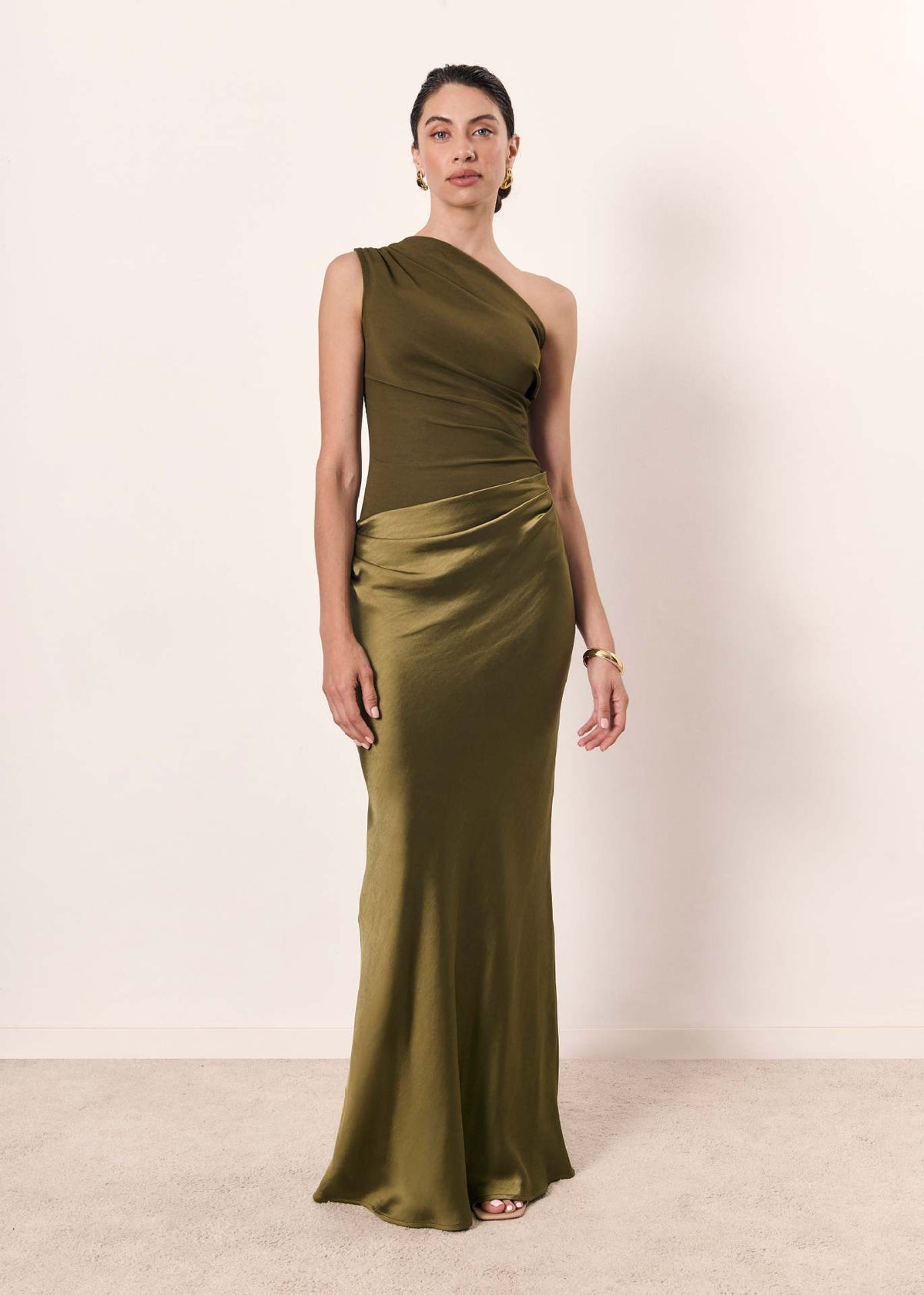 Isabella | Refined One Sleeve Maxi Dress — Matcha — Alfa Empire, view 7