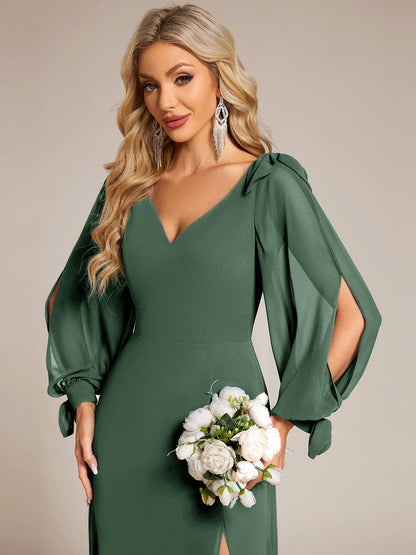 Open Lantern Sleeve A-Line Bridesmaid Dress
