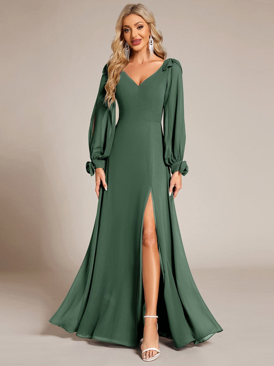 Open Lantern Sleeve A-Line Bridesmaid Dress