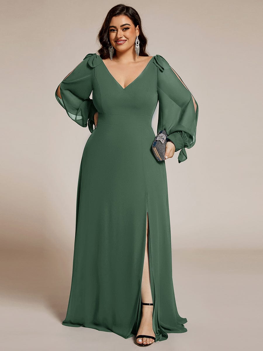Open Lantern Sleeve A-Line Bridesmaid Dress
