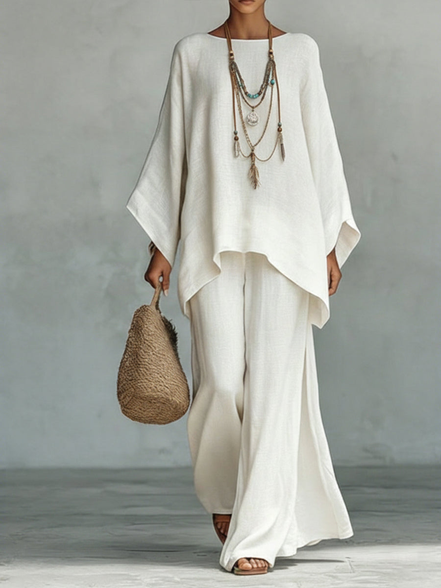 Jacqui | Refined Wide Sleeve and Pant Set — White — Alfa Empire, view 1