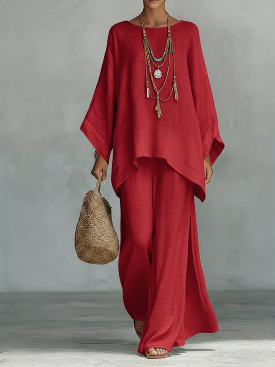 Jacqui | Refined Wide Sleeve and Pant Set — Red — Alfa Empire, view 3