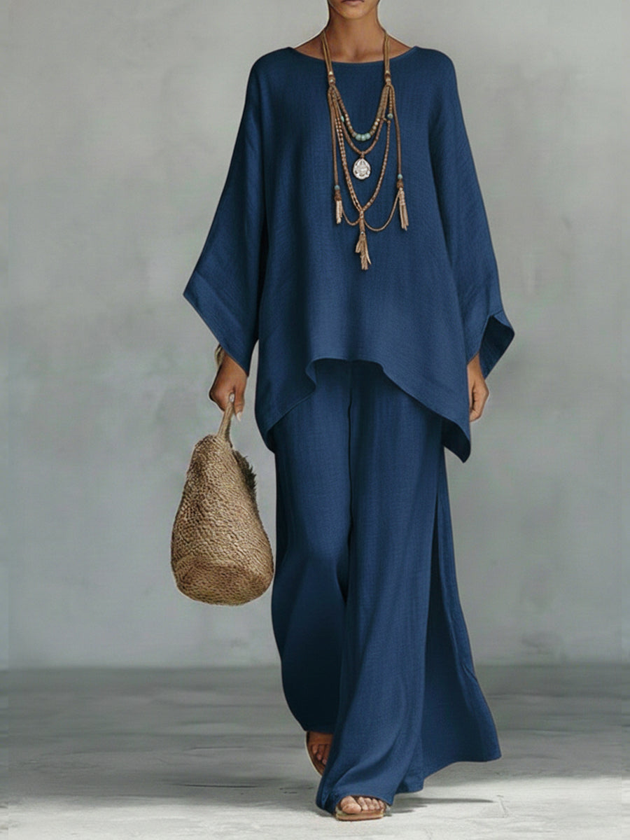 Jacqui | Refined Wide Sleeve and Pant Set — Navy Blue — Alfa Empire, view 4