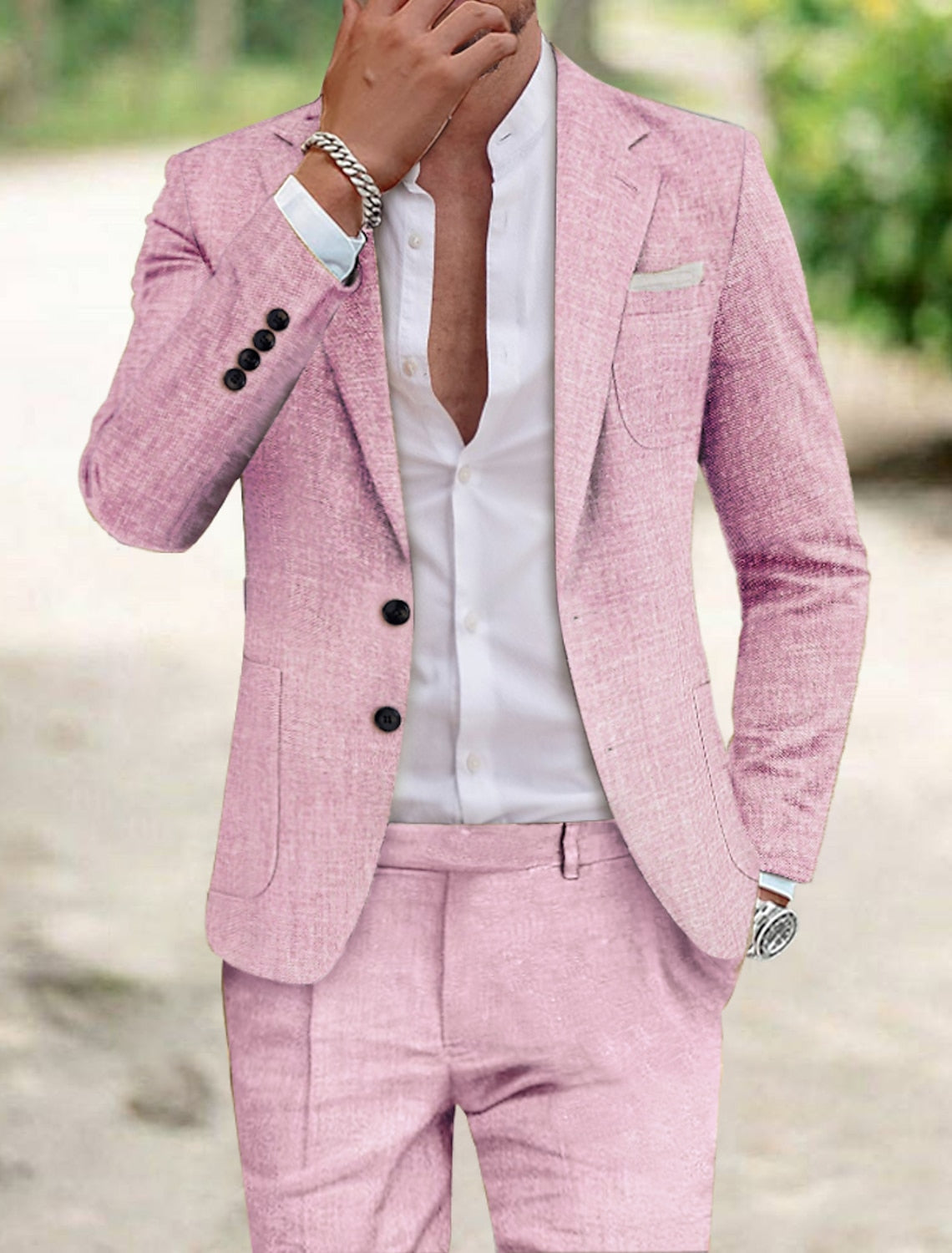 Jamie | Tailored Single Breasted Two-buttons 2 Pieces Suit — Pink — Alfa Empire, view 3