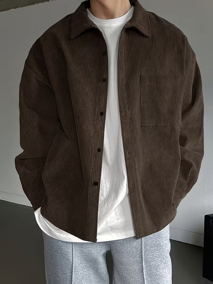Jaron | Casual Long Sleeve Corduroy Jacket — Brown — Alfa Empire, view 3