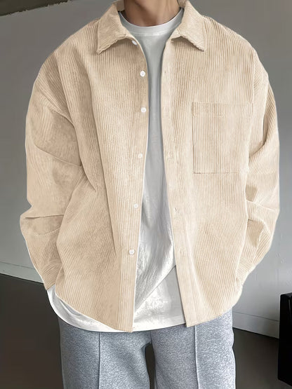 Jaron | Casual Long Sleeve Corduroy Jacket — Beige — Alfa Empire, view 4