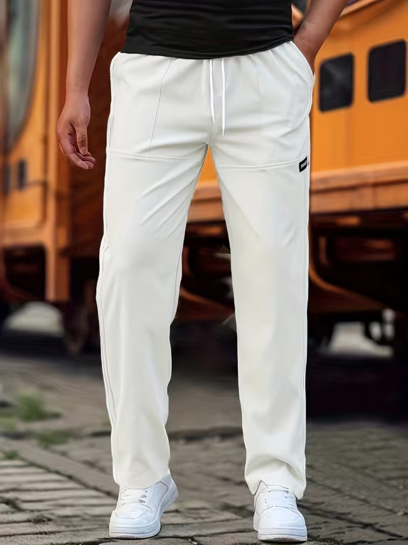 Jasper | Casual Lightweight Straight-Leg Pants — White — Alfa Empire, view 3