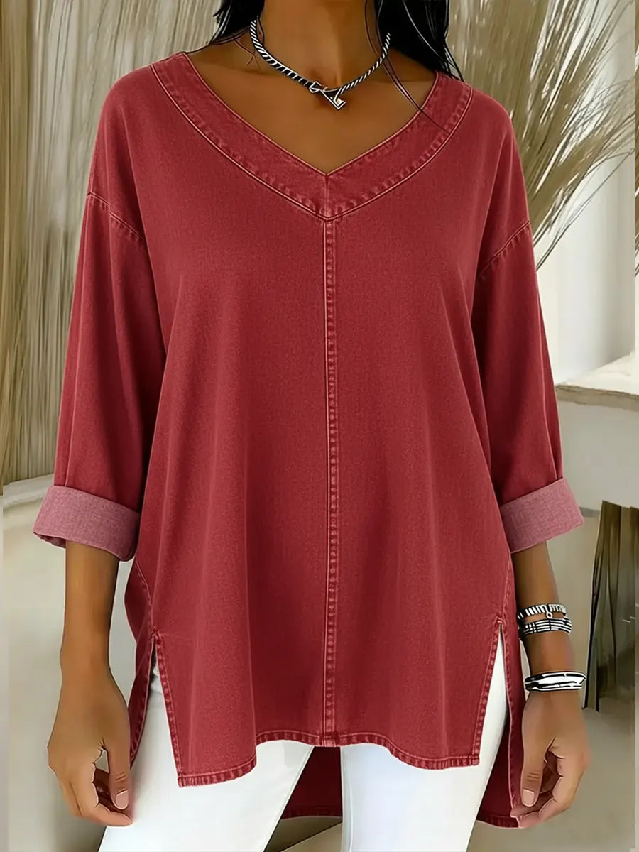 Jenelyn - Timeless Denim Shirt — Red — Alfa Empire, view 4