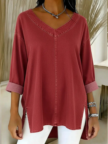 Jenelyn - Timeless Denim Shirt — Red — Alfa Empire, view 4