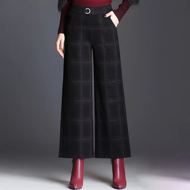 Jenny | Checked Wide-Leg Pants — Plaid Black — Alfa Empire, view 1