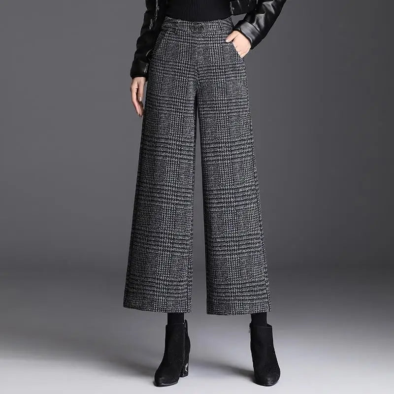 Jenny | Checked Wide-Leg Pants — Houndstooth Gray — Alfa Empire, view 5