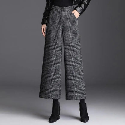 Jenny | Checked Wide-Leg Pants — Houndstooth Gray — Alfa Empire, view 5